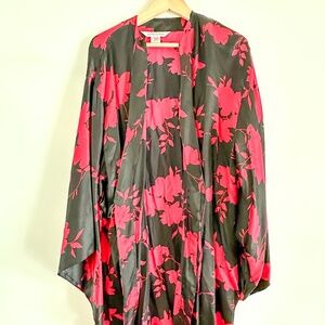 Y2K La Vie En Rose Silk Robe | Vintage Red and Black Silk Dressing Robe| size: M